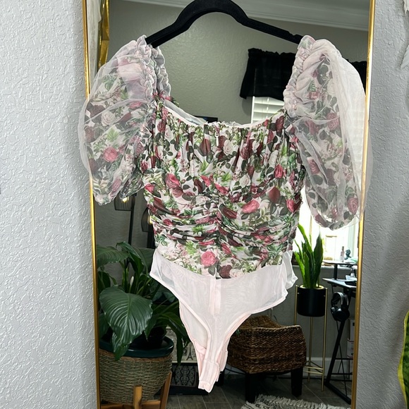 House of CB 'Nina' Vinatge Floral Mesh Gathered Bodysuit NWOT - Picture 9 of 9